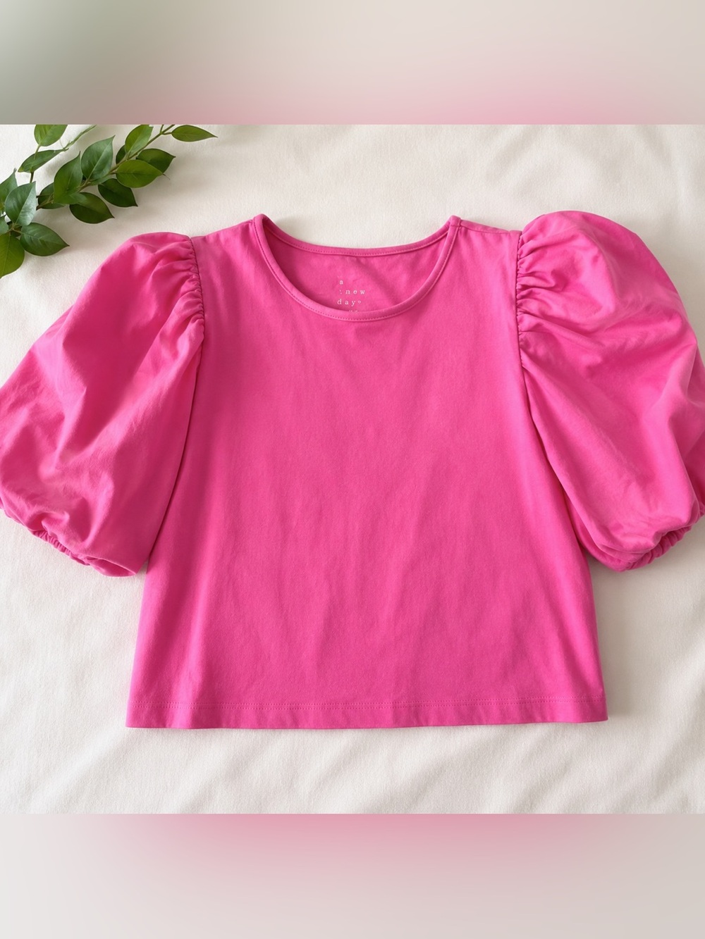 a new day Hot Pink Puff-Sleeve Short Sleeve Blouse Size Small